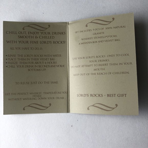 NWOT Lords Rocks Bourbon Whiskey Stone Set-9 Marble Rock-wooden chest-velvet bag - Picture 7 of 7